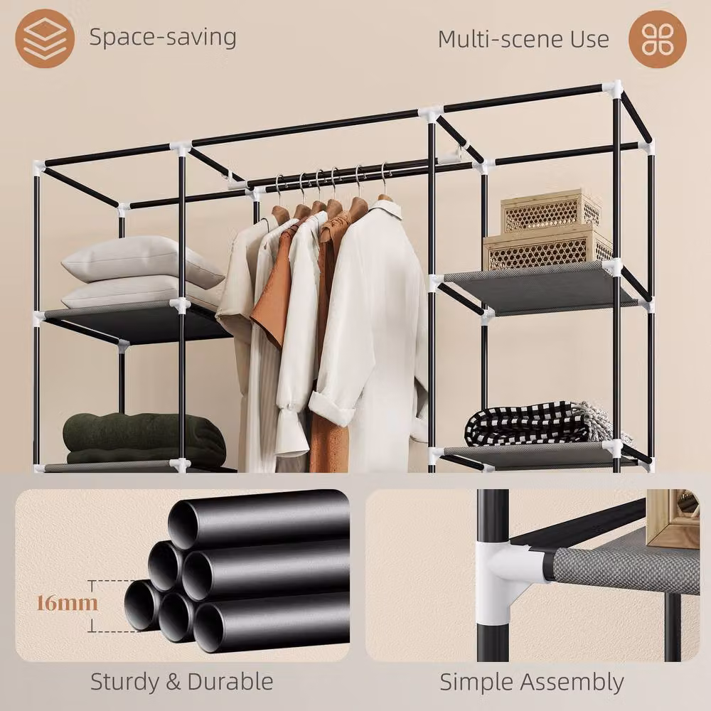 STILVORA Modern Grey Wardrobe with Roll Shutter Doors, Internal Shelves and Hanging Rod, H 162.5 x W 150 x D 43 cm – 7