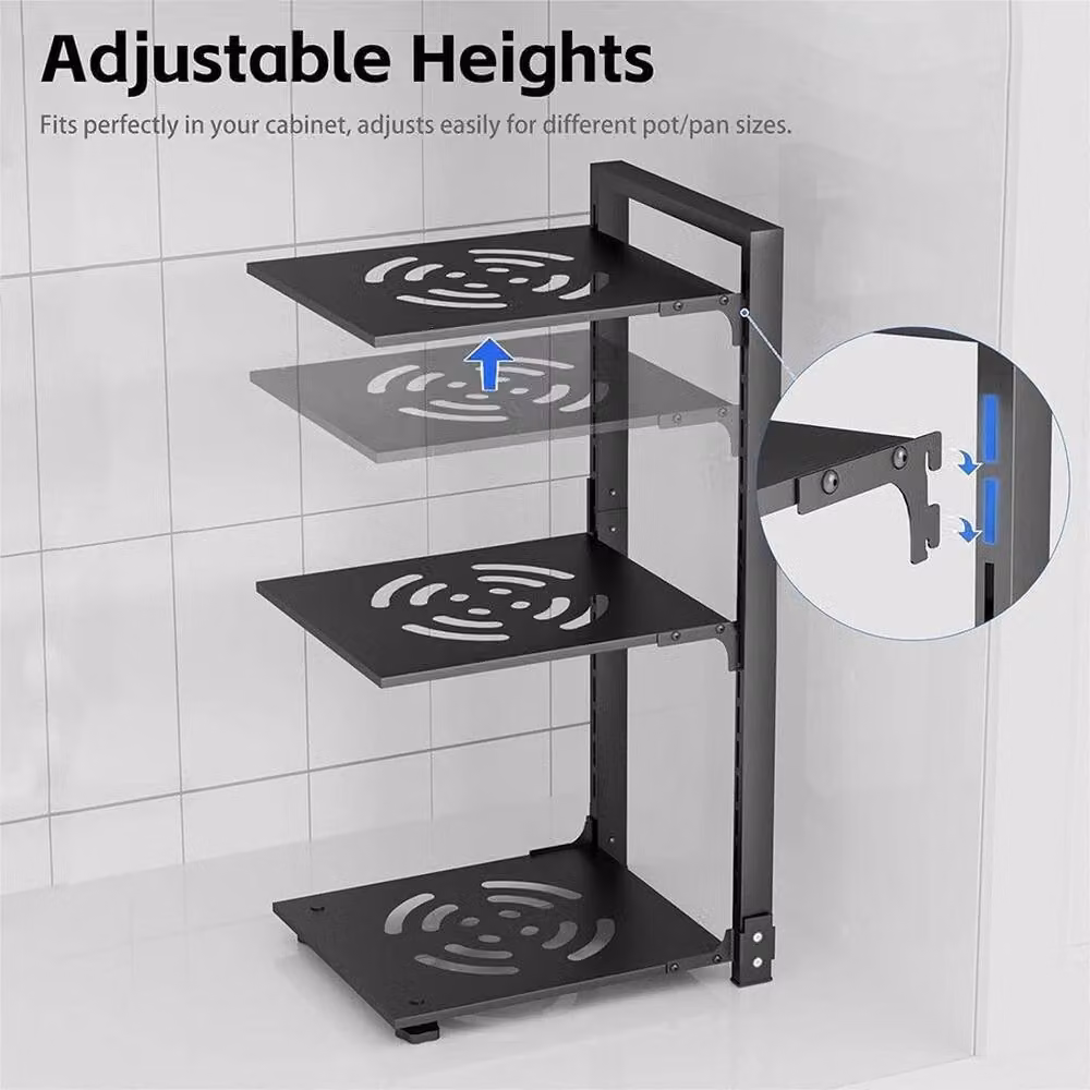 PAWNORA 3-Tier Metal Kitchen Pan and Saucepan Rack, Black, W: 43.0 cm, D: 23.0 cm – 2