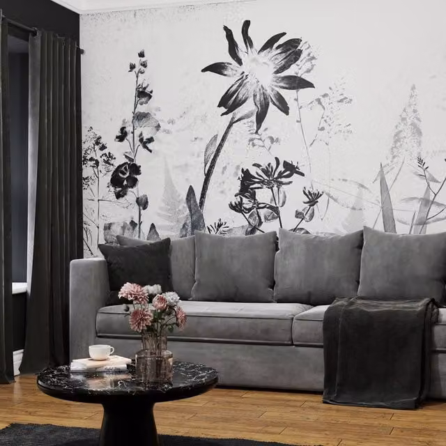 Superfresco Easy Flower Press Mono Print Mural in White, W: 3 m x H: 2.8 m – 1