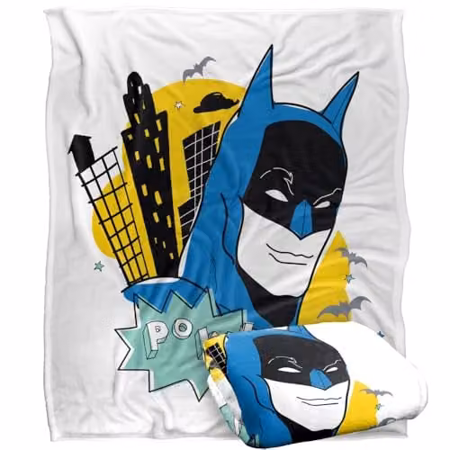 Warner Bros. Batman Pow Portrait Super Soft Fleece Throw Blanket, Multicolour, W: 152.4 cm x L: 152.4 cm