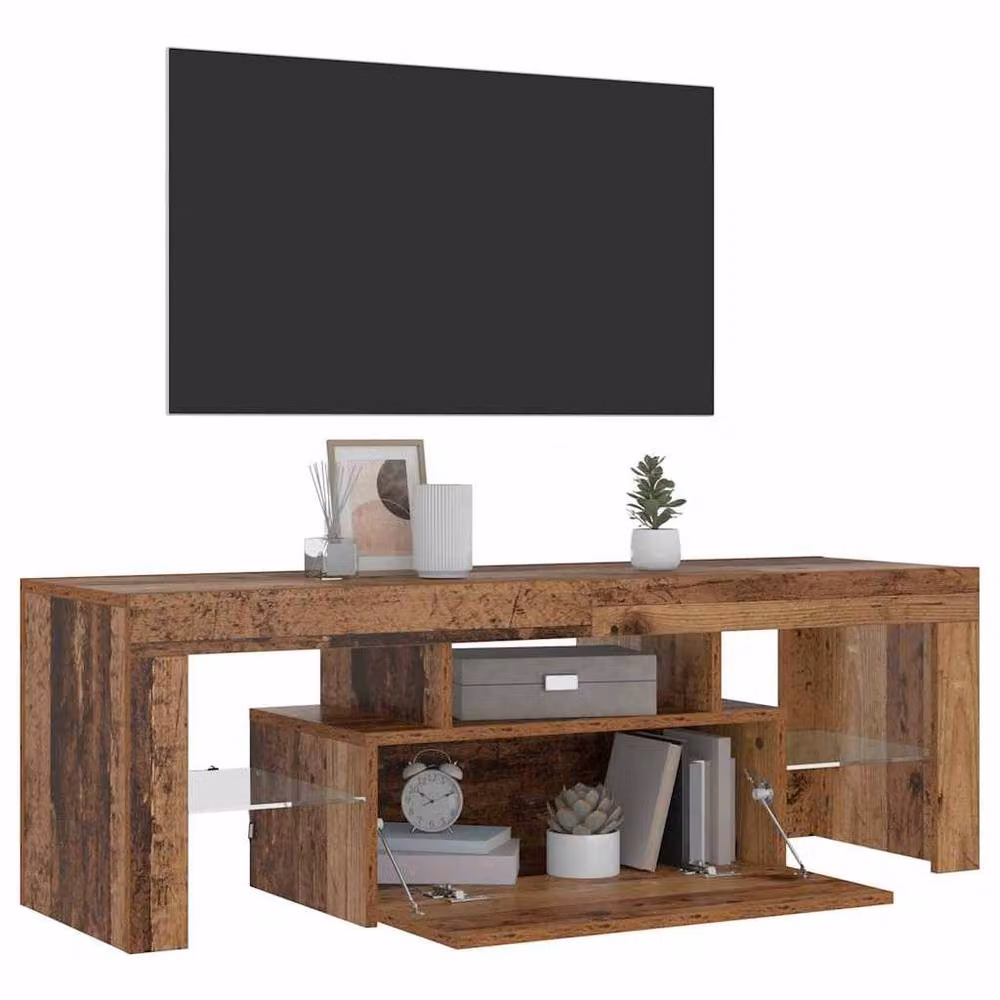 Berkfield Home TV Cabinet with LED Lights in Old Wood Brown, W/D/H: 120 x 36.5 x 40 cm – 4
