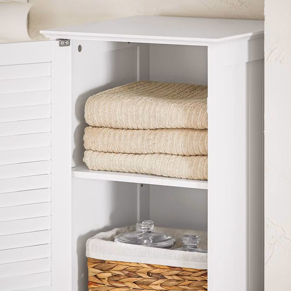 SoBuy White Tall Bathroom Storage Cabinet with Laundry Basket and Louvered Hinged Doors – 2