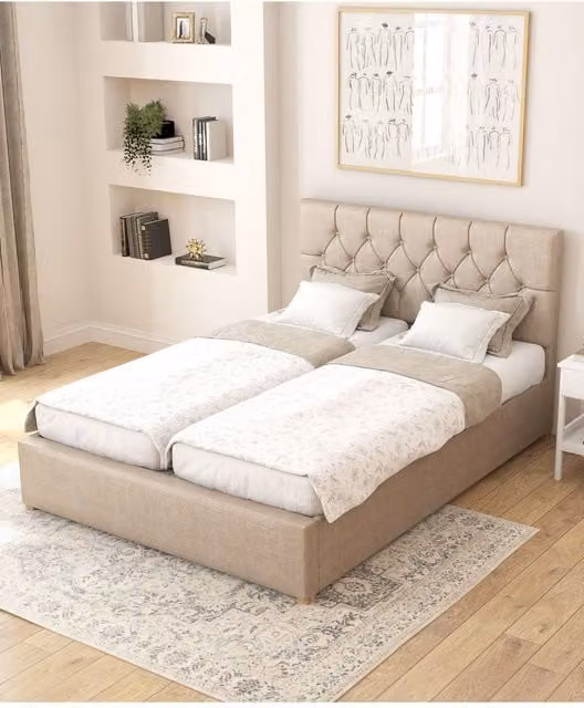 Aspire Olivier Electric Adjustable Bed with Pocket Sprung Mattress, Upholstered in Beige Eire Linen Fabric, Single, W/D/H: 90 x 200 cm