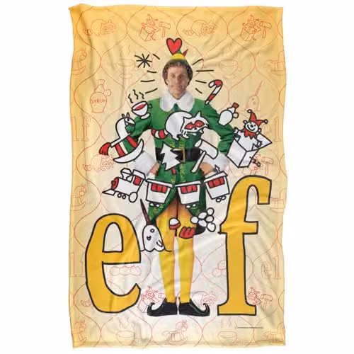 Warner Bros. Elf Buddy Doodles Silky Touch Super Soft Fleece Throw Blanket, Multicolour, W: 91 cm, D: 147 cm