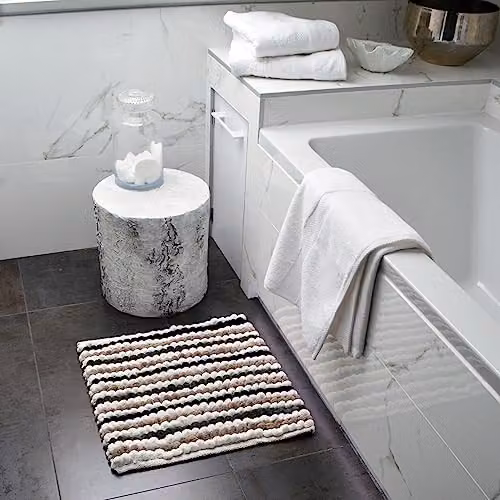 Allure Bath Fashions Striped Chunky Bobble Shower Mat, Monochrome Black and White, W/D/H: 50 x 50 x 1 cm – 2