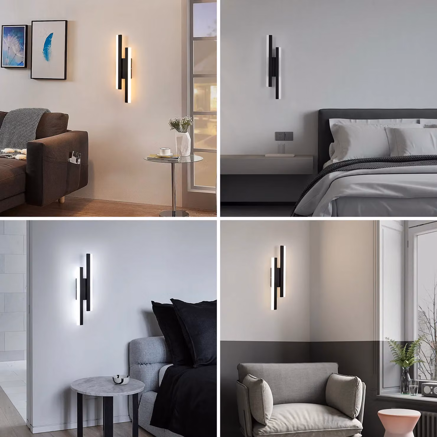 COMELY Modern Black LED Indoor Wall Lights with Up and Down Lighting and Dimmable CCT Settings – 4