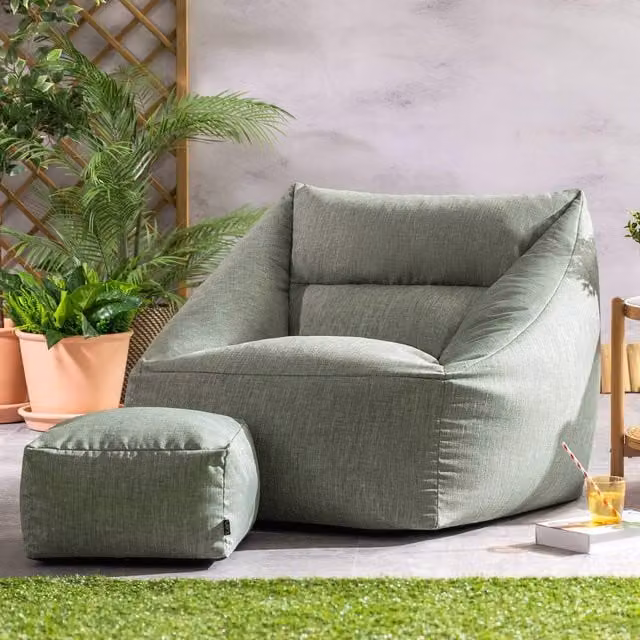icon Woven Outdoor Armchair and Footstool Set in Sage Green