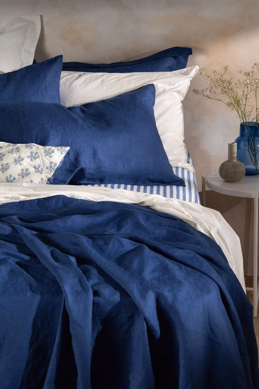 Soak&Sleep Mediterranean Blue French Linen Double Fitted Sheet, W/D/H: 140 x 200 x 40 cm – 2