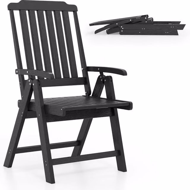 Gymax Folding All-Weather HDPE Outdoor Dining Chair with Armrests in Black