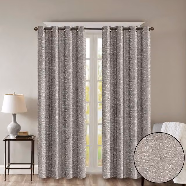 Roseley Floral Fabric Eyelet Curtains in Silver Grey