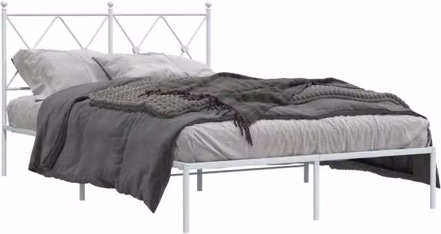 Berkfield Home Metal Bed Frame with Headboard, White, W/D/H: 120 x 200 cm – 1