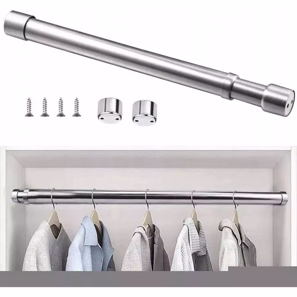 NESTLUNE Extendable Stainless Steel Wardrobe Clothes Hanging Rail in Silver, Width: 47-80 cm – 2