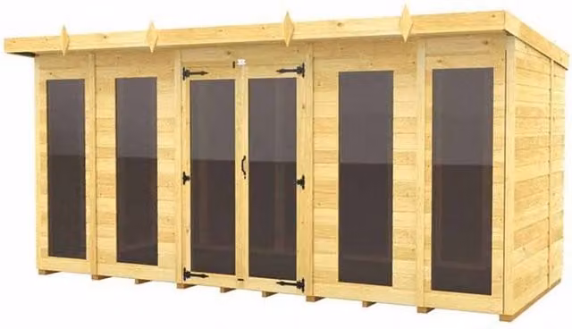 Buttercup Farm Brown Pent Summer House with Full Height Window, W/D/H: 417 x 231 x 201 cm