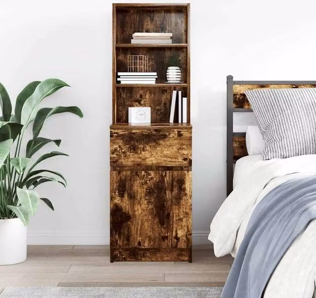 Berkfield Home Durable Bedside Cabinet in Smoked Oak, W/D/H: 39 x 35 x 125 cm – 1
