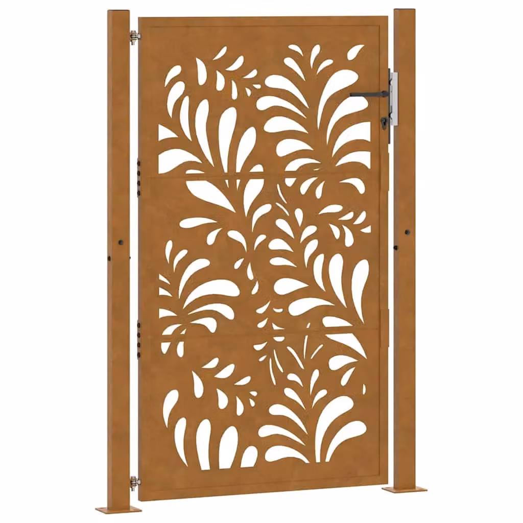 Berkfield Home Brown Weathering Steel Wave Design Garden Gate W: 105 cm, H: 155 cm – 2
