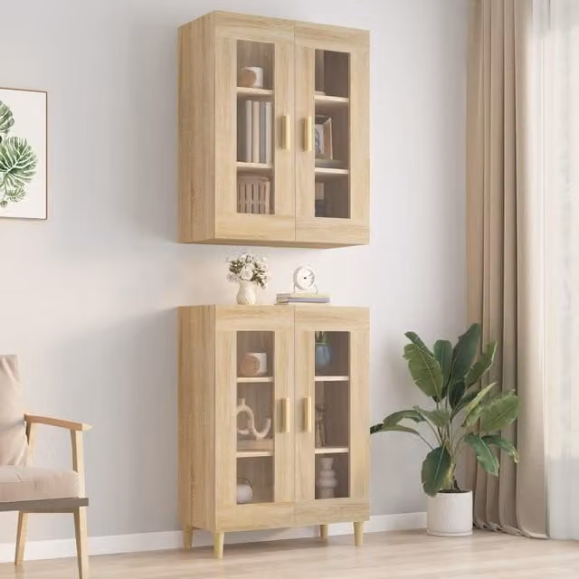 Berkfield Home Hanging Wall Cabinet in Sonoma Oak Brown with Glass Doors, W/D/H: 69.5 x 34 x 90 cm – 1