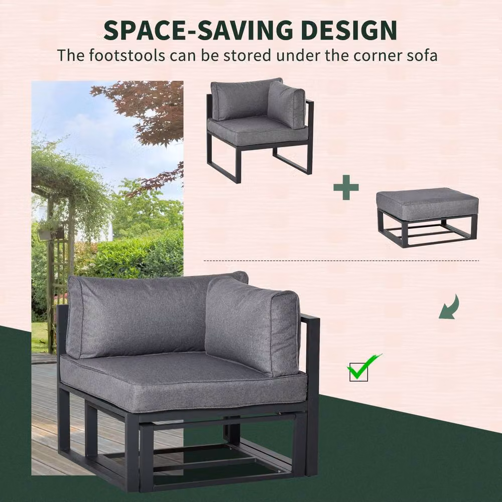 STILVORA 6-Piece Modern Sofa Set with Aluminium Frame in Grey – 5