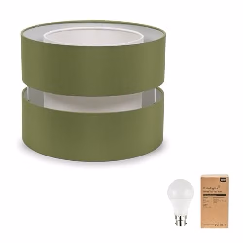 ValueLights Modern 2 Tier Cylinder Drum Pendant Lampshade in Green, Shade Width: 35 cm