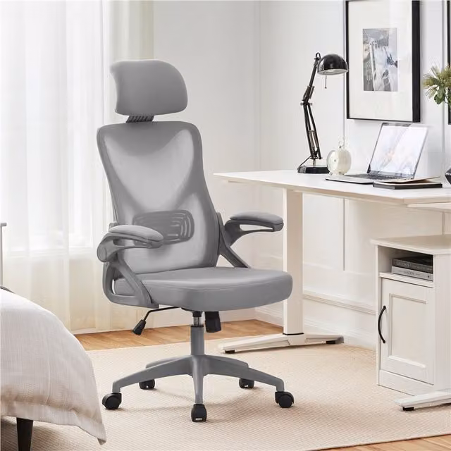 Yaheetech Ergonomic High Back Office Chair with Headrest in Grey Fabric