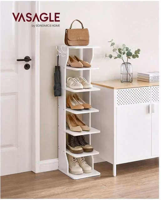 VASAGLE 7-Tier Slim Shoe Rack and Narrow Storage Organiser, White