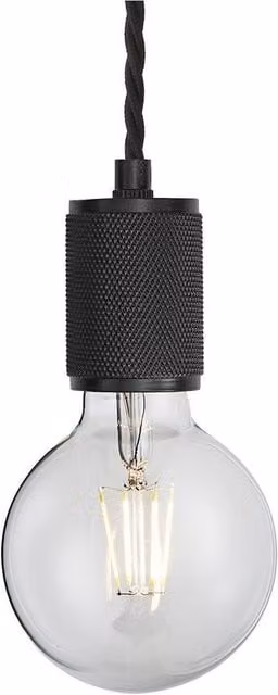 Industville Knurled Edison Pendant Light in Black and Brass Metal with Glass Shade