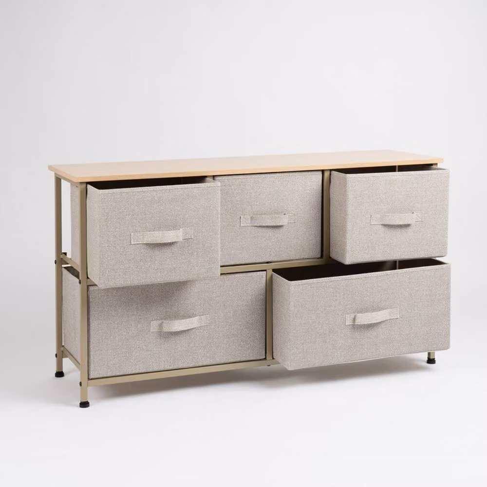 Scottish Everlastings Ltd 5 Drawer Beige Cabinet with Beige Fabric Drawers – 3