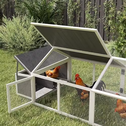PawHut White Wooden Chicken Run and Coop with Nesting Box and Openable Roof for 4-8 Chickens, Rabbits or Ducks – 5