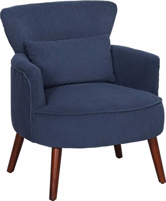 HOMCOM Blue Corduroy Retro Tub Accent Chair with Armrests and Solid Wood Frame