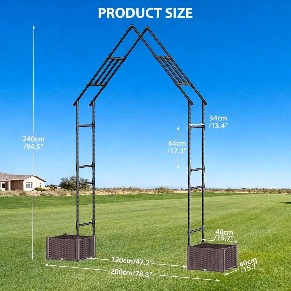 VOGREX Black Metal Garden Arbor Trellis with 2 Planters for Wedding Decoration and Climbing Plants – 2