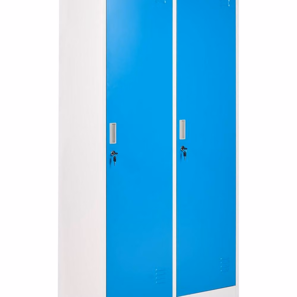 Wyld and Coco Two-Door Metal Storage Locker in White and Blue, W90 x D45 x H180 cm – 2