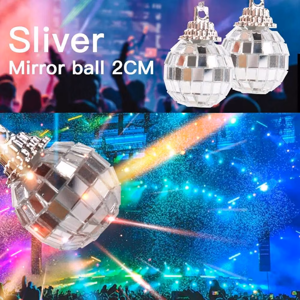 SPETLEK 60-Piece Silver Mirror Disco Hanging Balls, Geometric Round Party Decorations, W: 100 cm, H: 60 cm – 3