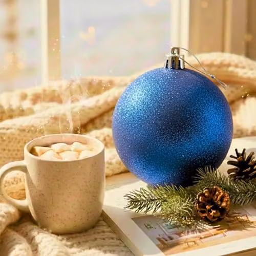 Shatchi Blue Glitter Christmas Bauble Ornament, Diameter: 20 cm – 2