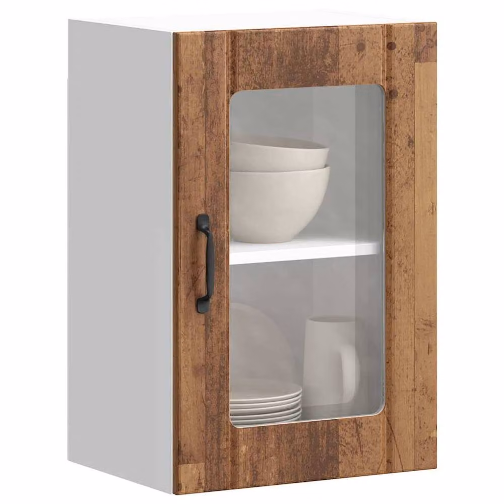 Berkfield Home Lucca Kitchen Wall Cabinet with Glass Doors in Old Wood Brown, W/D/H: 60 x 31 x 40 cm – 2