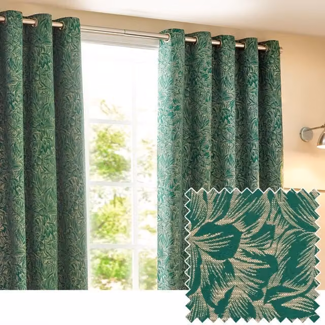Wylder Nature Grantley Floral Jacquard Eyelet Curtain Pair in Green, Width: 168 cm, Drop: 137 cm – 1