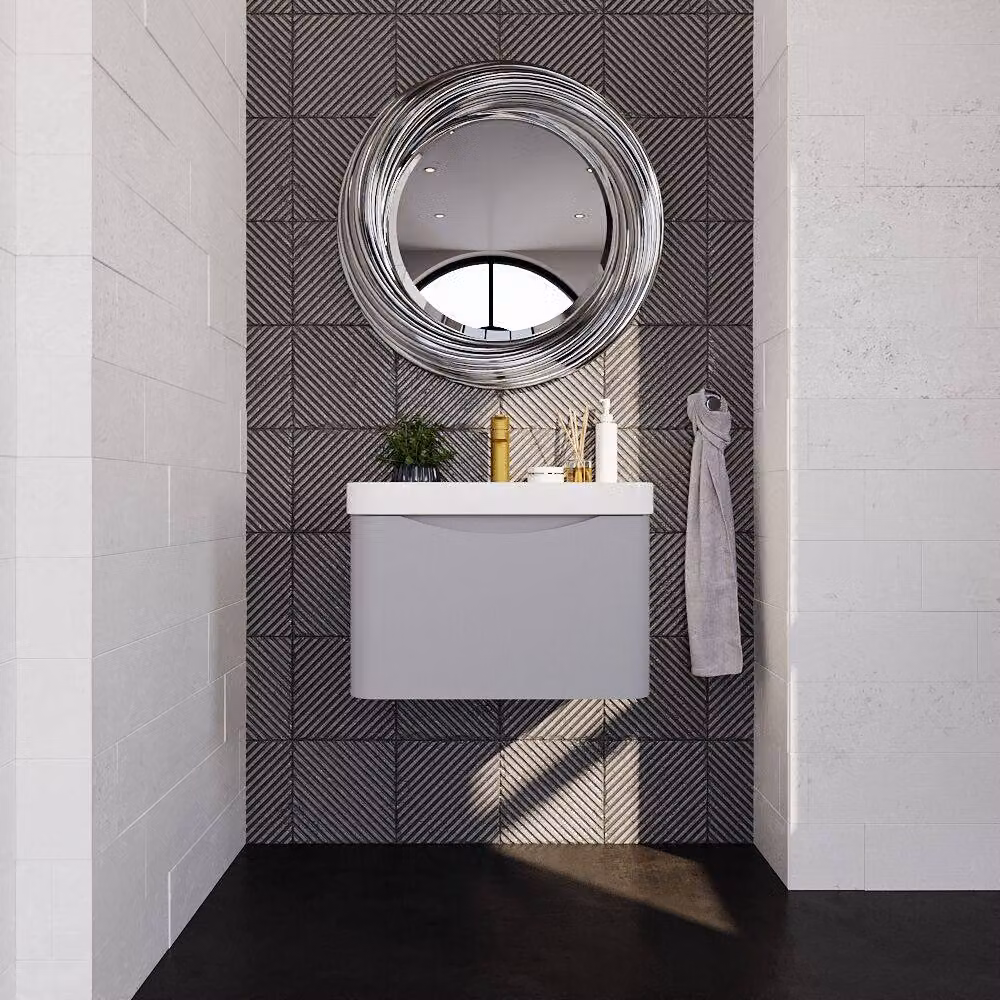 Balterley Arch Wall Hung 1-Drawer Bathroom Vanity with Ceramic Basin, Grey, W: 60 cm – 2