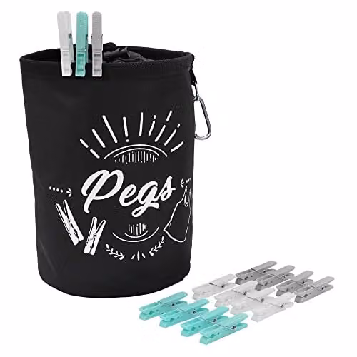 JVL Large Peg Bag with 200 Strong Hold Plastic Pegs in White or Grey – 1