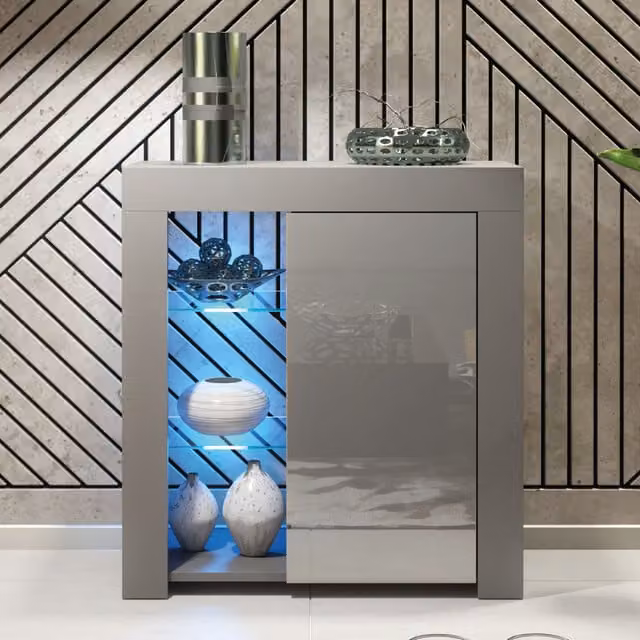 Creative Furniture Serene Sideboard in Glossy Grey with Integrated Lighting, W: 83 cm, H: 75 cm, D: 35 cm
