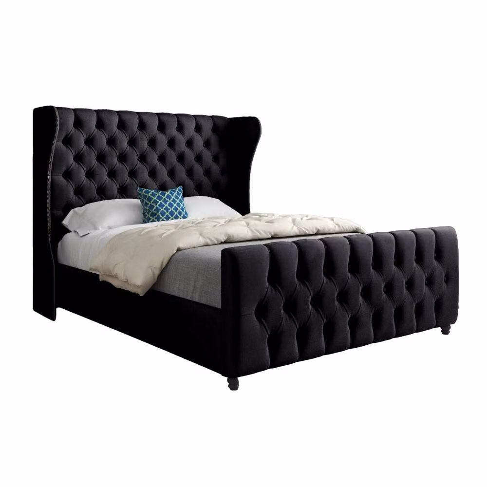 Casani Horsham Upholstered Black Soft Velvet Designer Bed Frame, W/D/H: 120 x 200 x 83 cm – 3