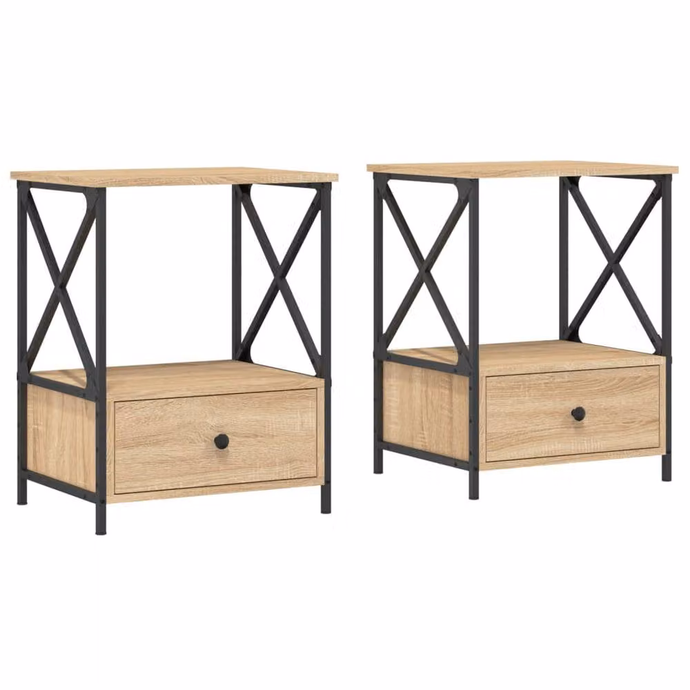Berkfield Home Set of 2 Sonoma Oak Bedside Tables in Light Tan, W/D/H: 50 x 41 x 65 cm – 3