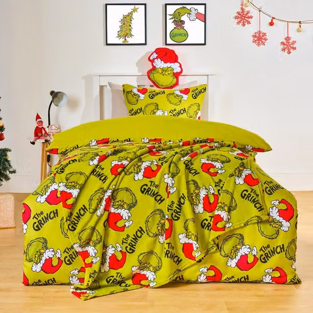 OHS Grinch Christmas Bedding Set with Duvet Cover and Pillowcase in Green, Single, 90 x 200 cm – 1