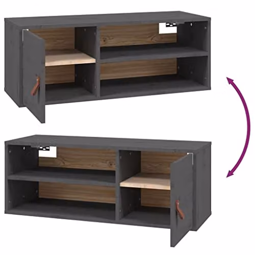 vidaXL Set of 2 Grey Solid Wood Pine Wall Cabinets with Hinged Doors, W/D/H: 80 x 30 x 30 cm – 3