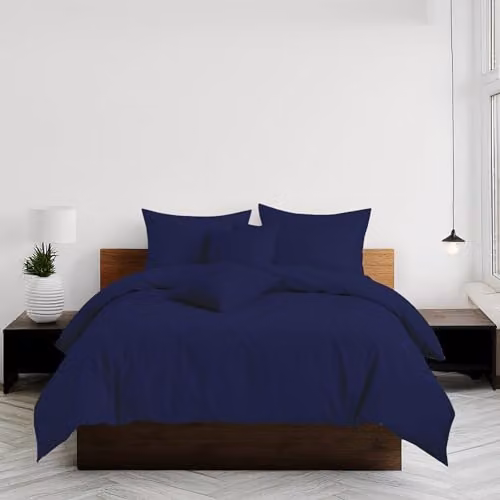 Home Sweet Home UK Plain Dyed Polycotton Duvet Cover and Pillowcase Set in Blue, Single Size, W/D/H: 135 x 200 cm – 3