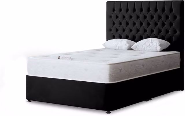 DS Living Seraphine Chesterfield Divan Bed with Headboard and Drawers in Black Velvet, W/D/H: 120 x 200 cm