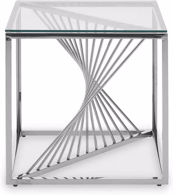 Interiors by Premier Modern Abstract Square End Table with Glass Top and Gold Frame