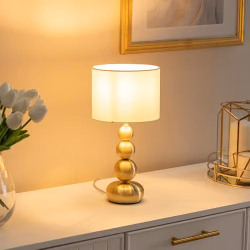 ValueLights Marissa Gold and White Stacked Ball Table Lamp with LED Bulb – 3
