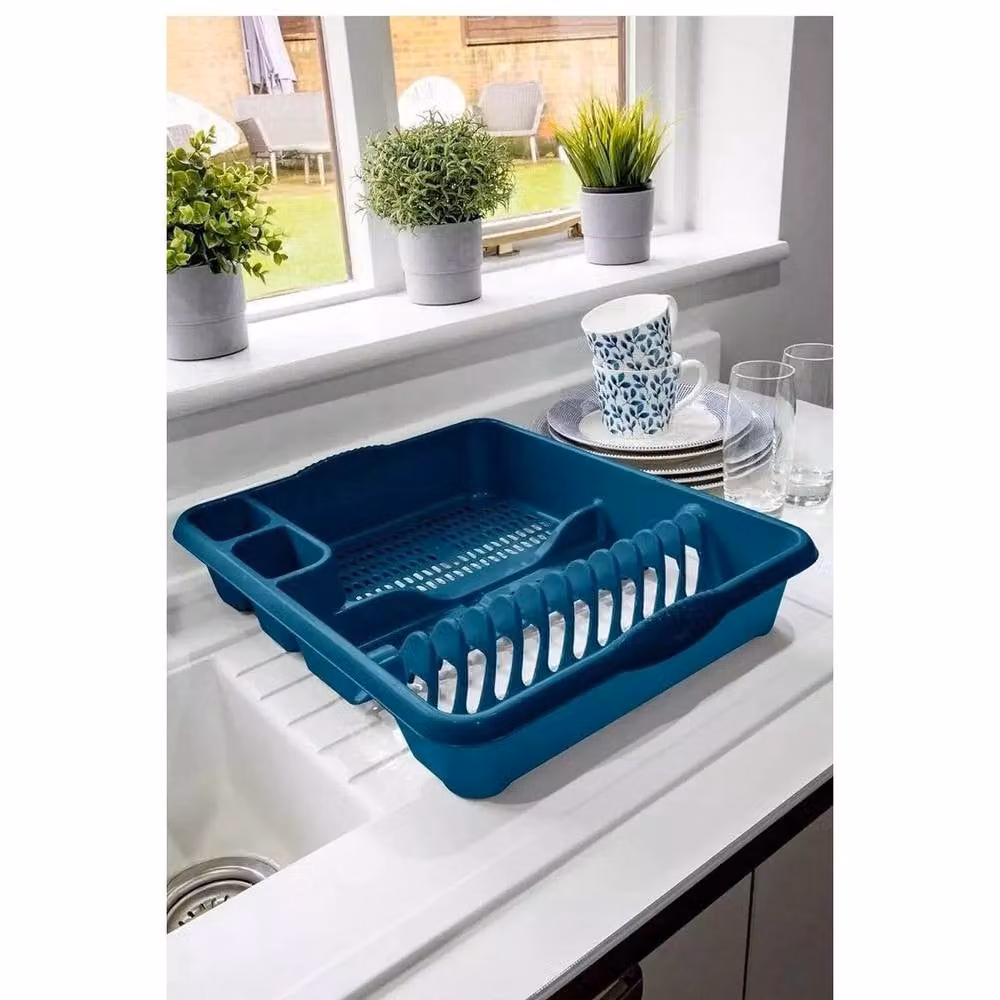 PAWNORA Navy Blue Plastic Kitchen Sink Dish Drainer and Cutlery Holder – 4