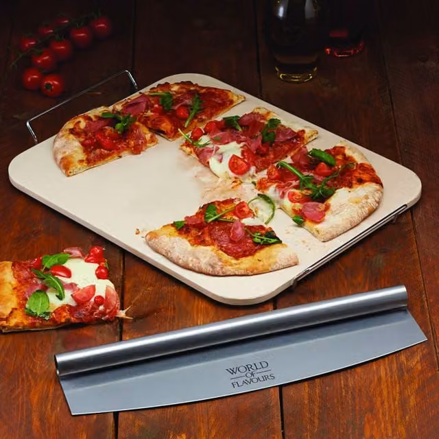 World of Flavours Italian Large Ceramic Pizza Baking Stone in Cream