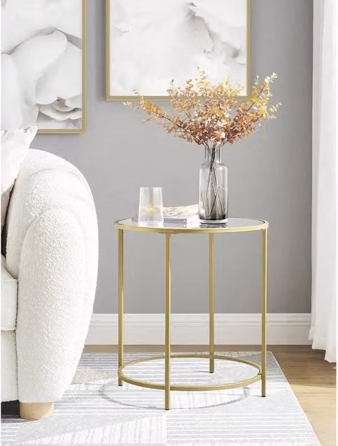 VASAGLE Modern Gold Tempered Glass Side Table