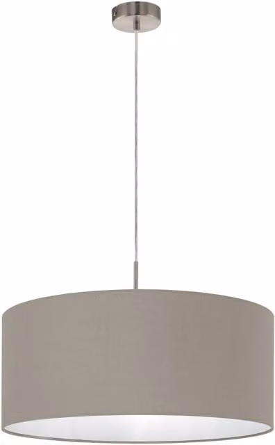 Loops Pendant Light in Satin Nickel and Taupe Fabric with E27 Bulb Holder
