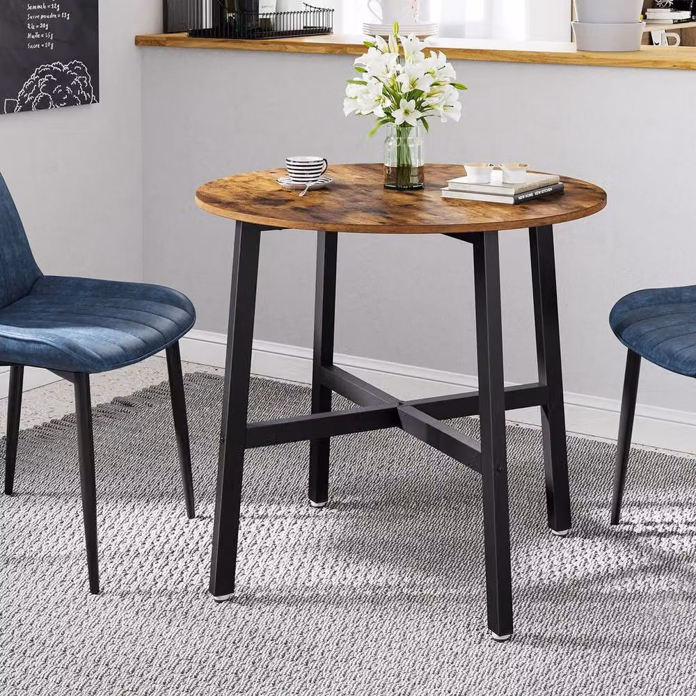 VASAGLE Round Industrial Dining Table in Brown and Black – 5